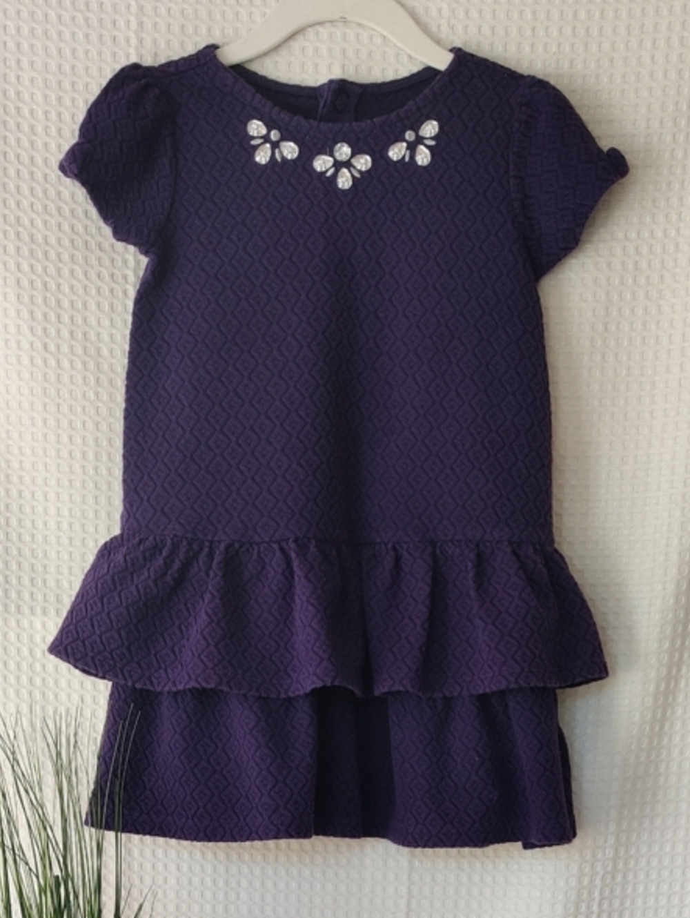 Gymboree Little Girls Deep Purple Textured Dress w/Jeweled Neckline Size 4T